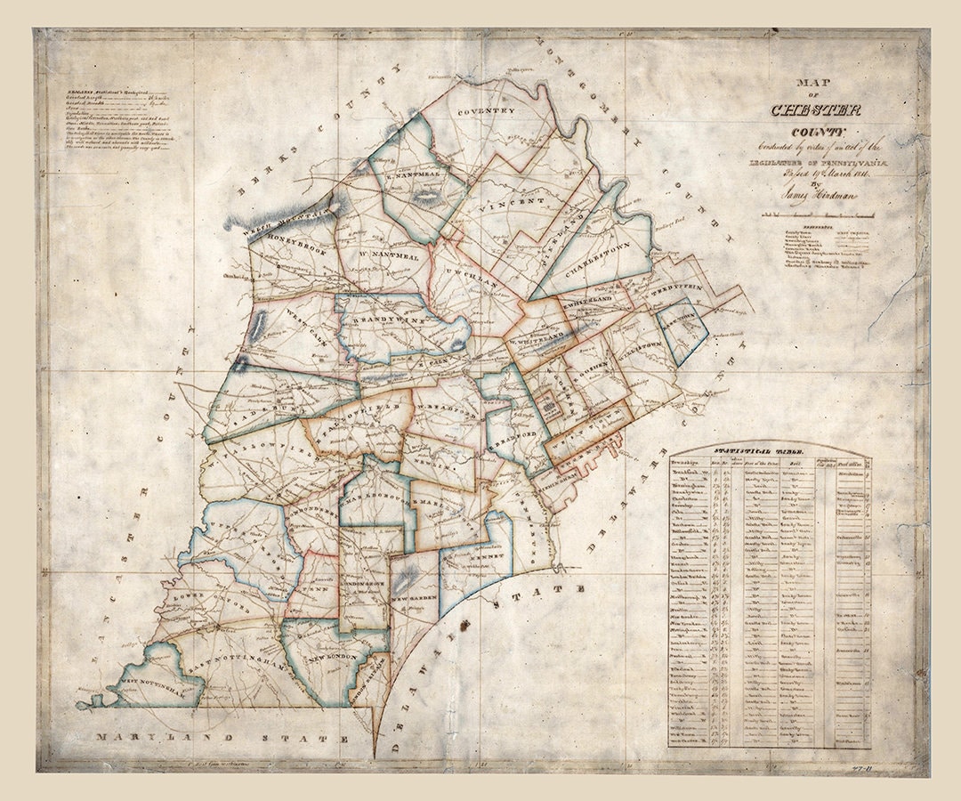 1816 Map of Chester County Pennsylvania Etsy UK