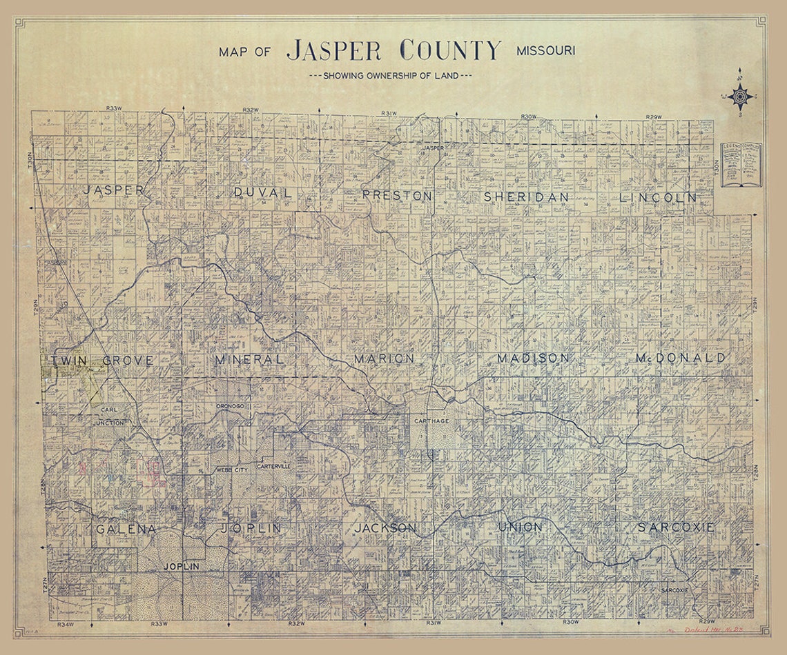 1941 Farm Line Map of Jasper County Missouri Etsy