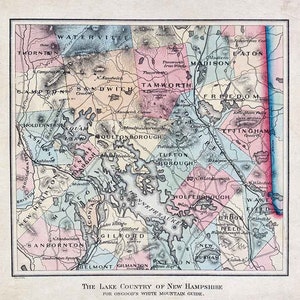 1870 Map of The Lake Country of New Hampshire Lake Winnepesaukee Colored