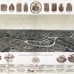 1892 Panorama-Karte von Dallas Texas