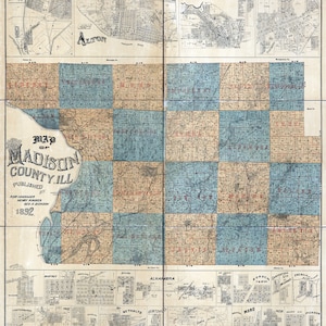 1892 Farm Line Map of Madison County Illinois Edwardsville