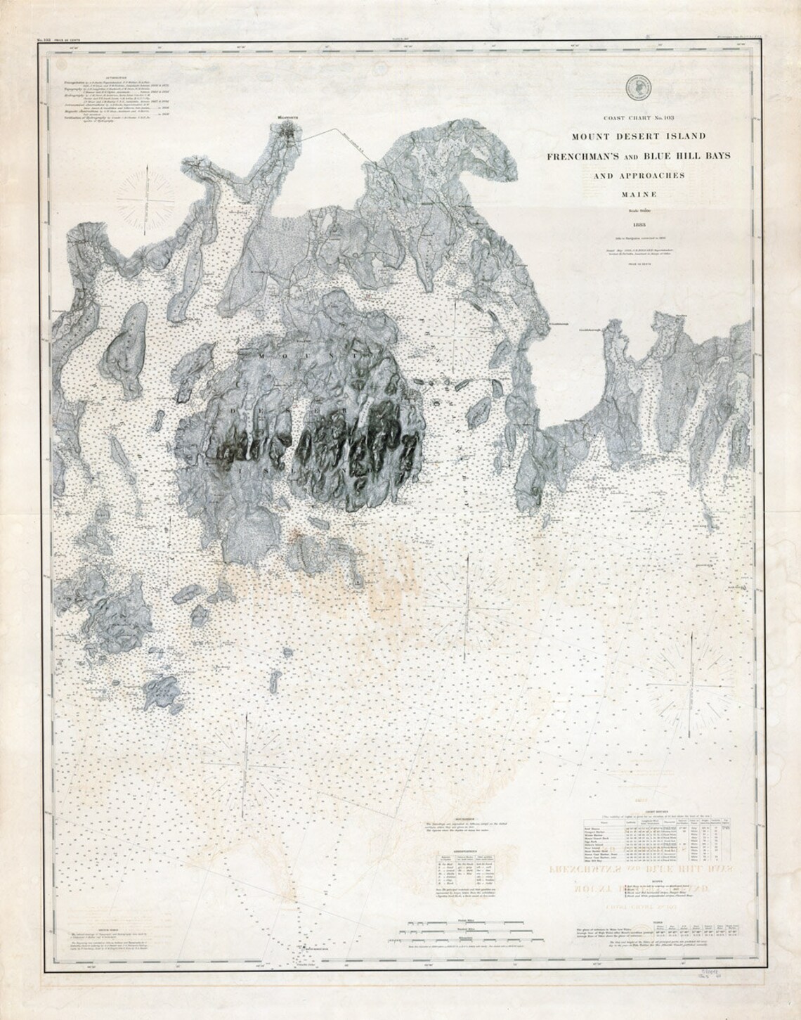 1886 Nautical Chart Map of Mount Desert Island Blue Hill Bays Etsy
