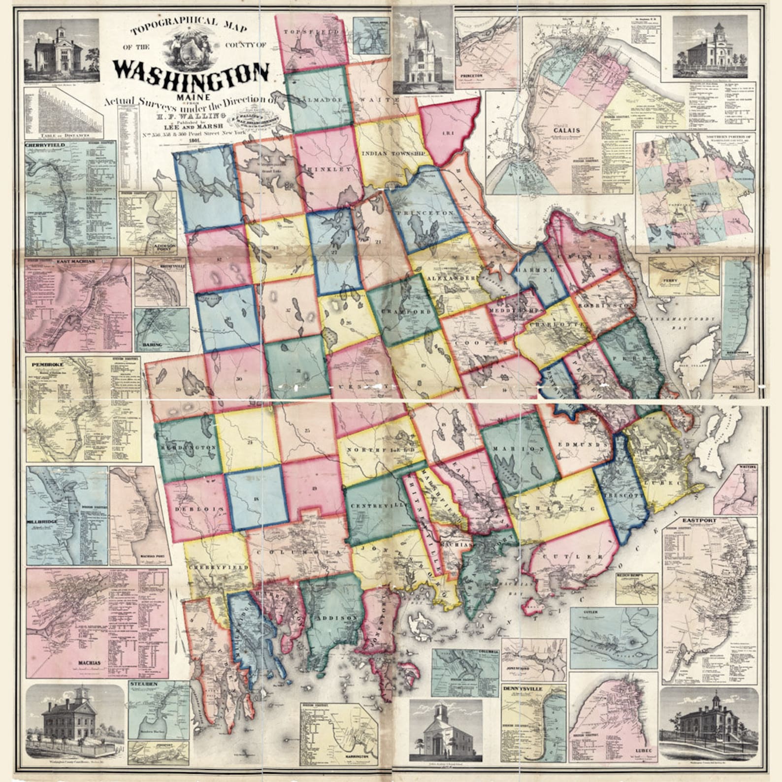 1861 Map of Washington County Maine Farm Names Etsy