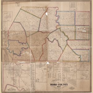 1860 Farm Line, carte du comté de Ross, Ohio, Bainbridge Chillicothe