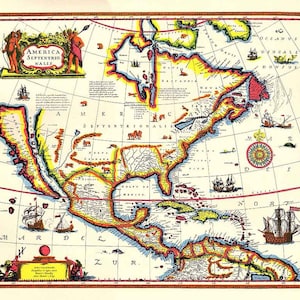 1629 Map of America Mexico Northern South America Caribbean Islands
