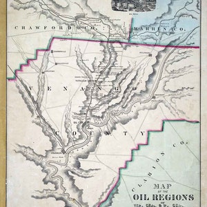 1860-Karte der Ölregionen von Venango Crawford & Warren County in Pennsylvania