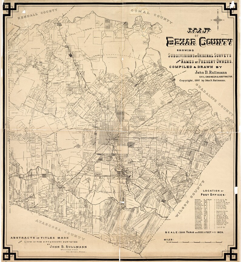 1897 Farm Line Map of Bexar County Texas Etsy