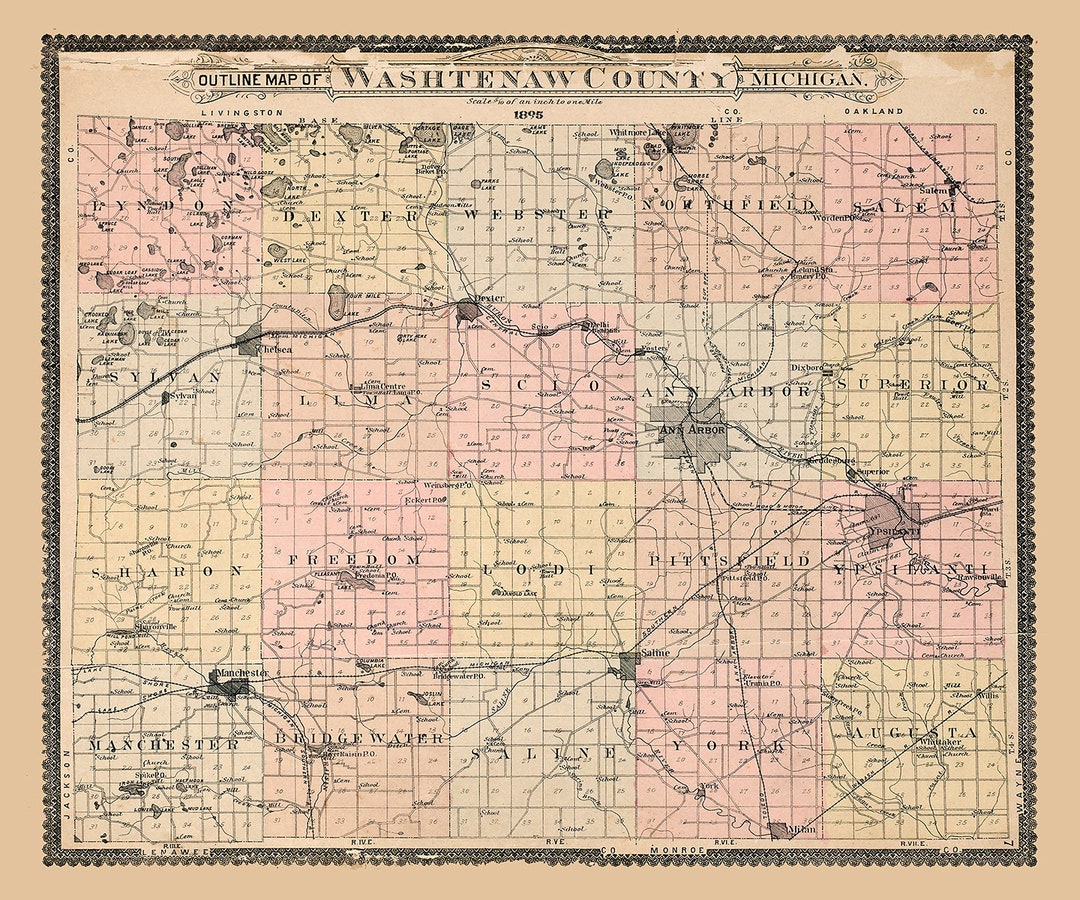 1895 Map of Washtenaw County Michigan - Etsy
