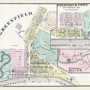 1876-Karte von Friedrichtown Washington County PA Greenfield