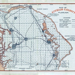 Mapa de 1925 do condado de Citrus, Flórida