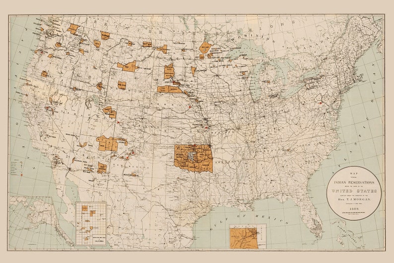 1889 Map of Indian Reservations in the United States - Etsy