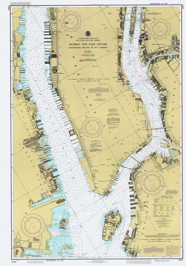 1986 Nautical Map of Hudson and East Rivers New York City - Etsy
