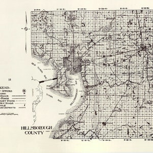 1914 Map of Hillsborough County Florida Tampa