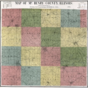 1903 Farm Line Map of McHenry County Illinois Woodstock