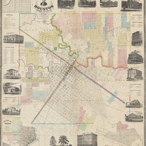 1869 Carte du comté de Houston, Harris, Texas