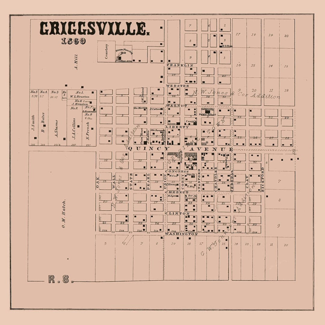 1860 Map of Griggsville Pike County Illinois Etsy