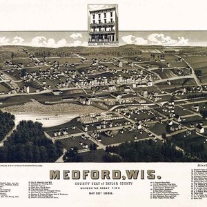 1885 Panorama-Karte von Medford Wisconsin Taylor County