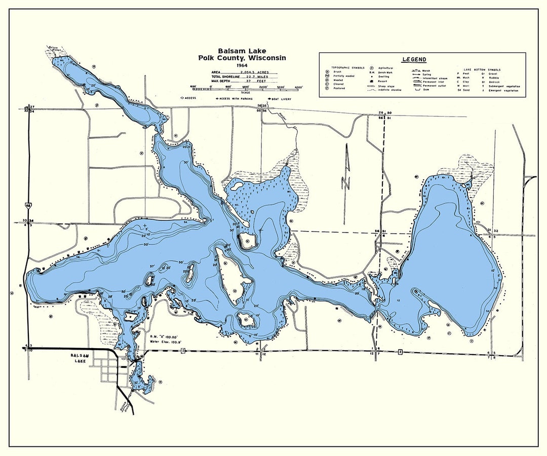1964 Map of Balsam Lake Polk County Wisconsin - Etsy