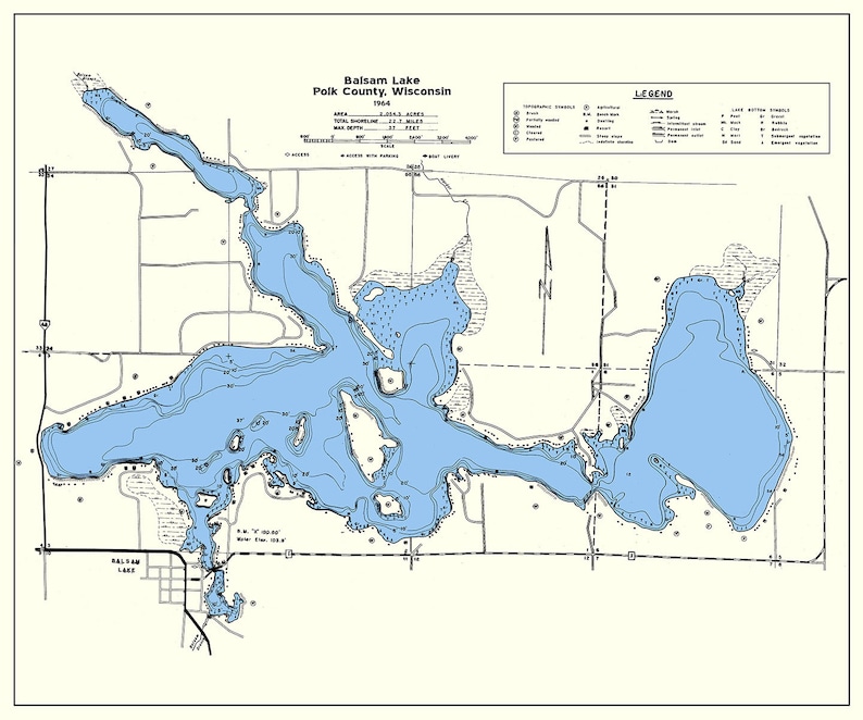 1964 Map of Balsam Lake Polk County Wisconsin Etsy