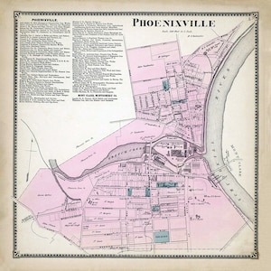1873 Plan de la ville de Phoenixville, comté de Chester, Pennsylvanie