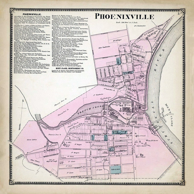 1873 Town Map of Phoenixville Chester County Pennsylvania Etsy