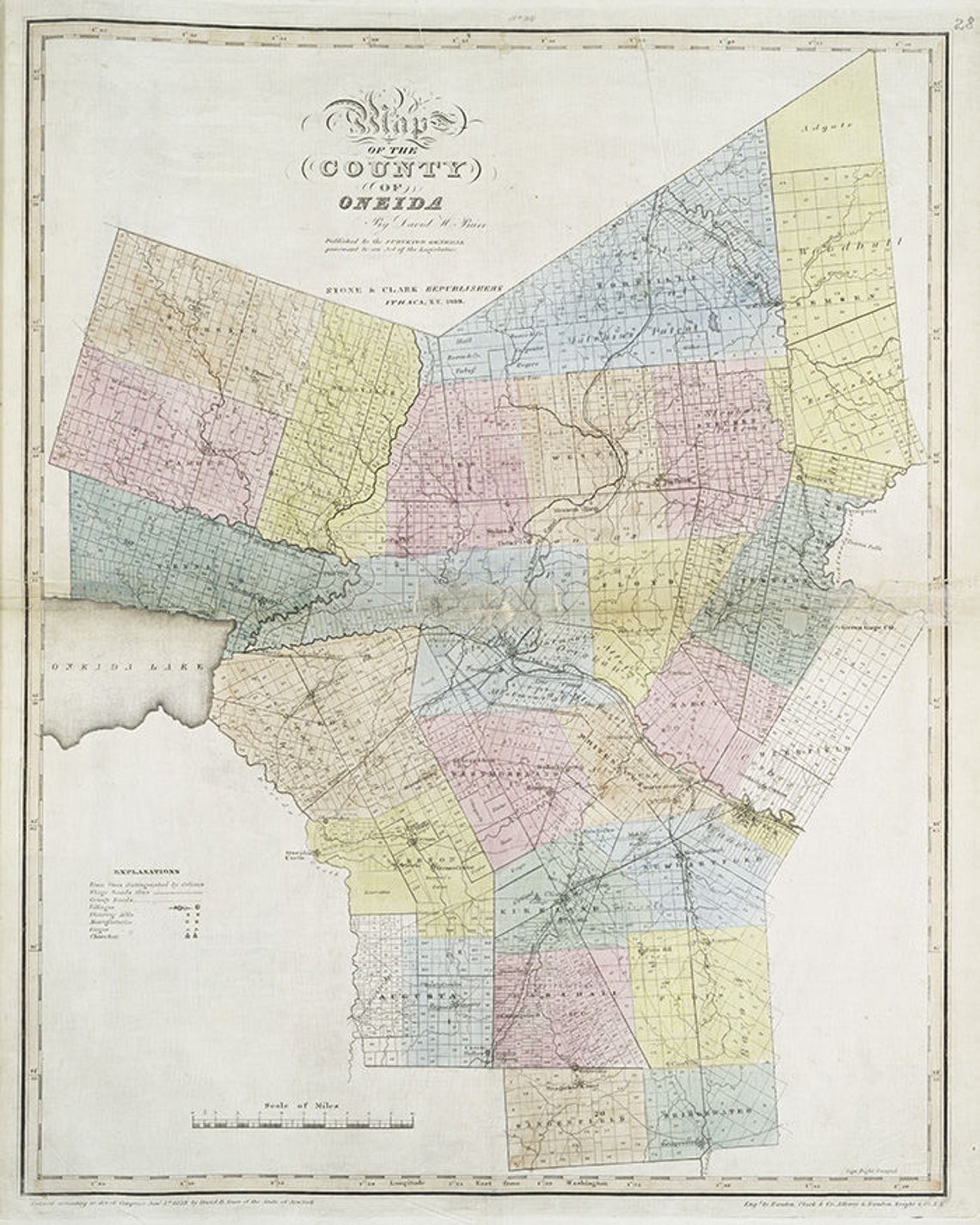 1829 Map of Oneida County New York Etsy