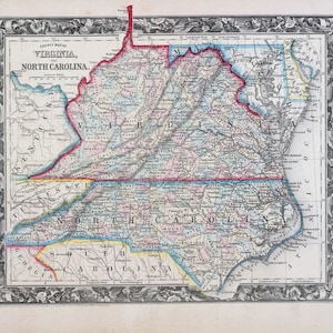 Carte du comté de Virginie et de Caroline du Nord, datant de 1860