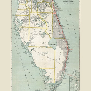 1896 Kaart van de spoorwegen van Florida