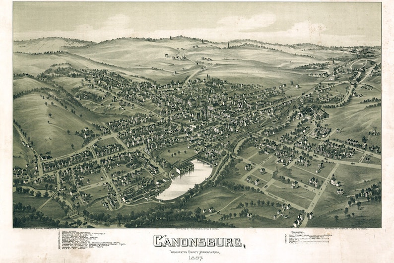 1897 Aerial Map of Canonsburg Washington County PA Etsy