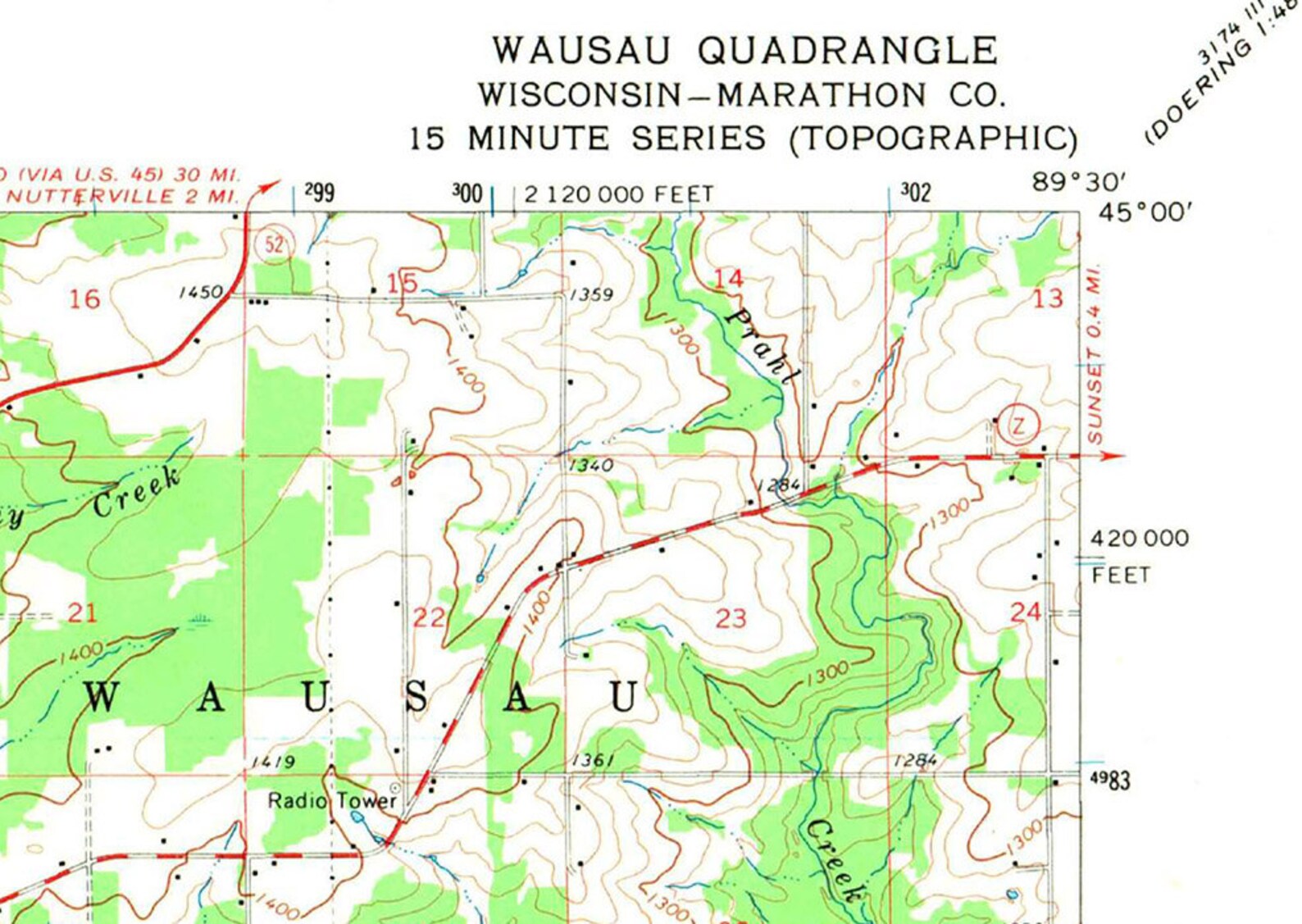 1963 Topo Map of Wausau Wisconsin Quadrangle Etsy
