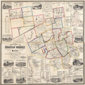 Carte de 1861 des noms des fermes du comté de Franklin dans le Maine