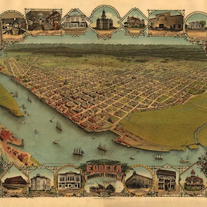1902 Panoramakarte Eureka Humbolt County Kalifornien