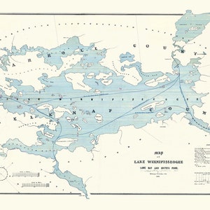 Mappa del 1858 del lago Winnipesaukee, New Hampshire, Long Bay e Smiths Pond