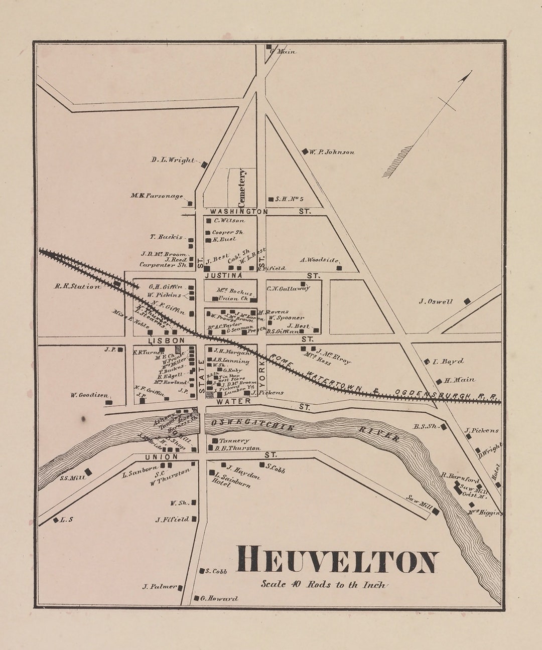 1865 Town Map of Heuvelton Saint Lawrence County New York Etsy Ireland