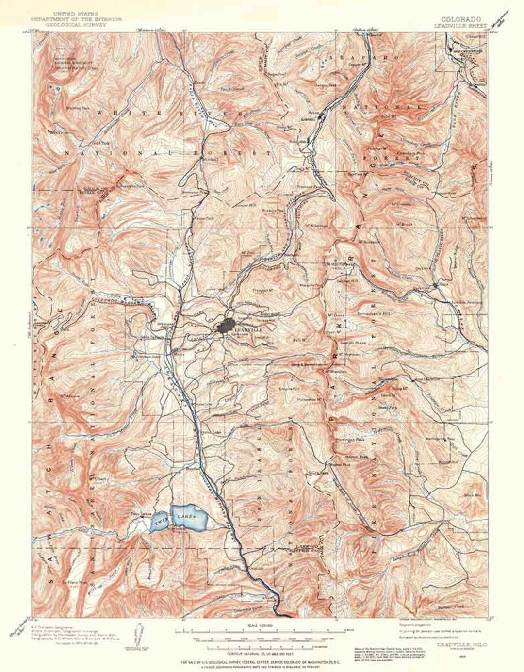 1889 Topo Map of Leadville Colorado Etsy
