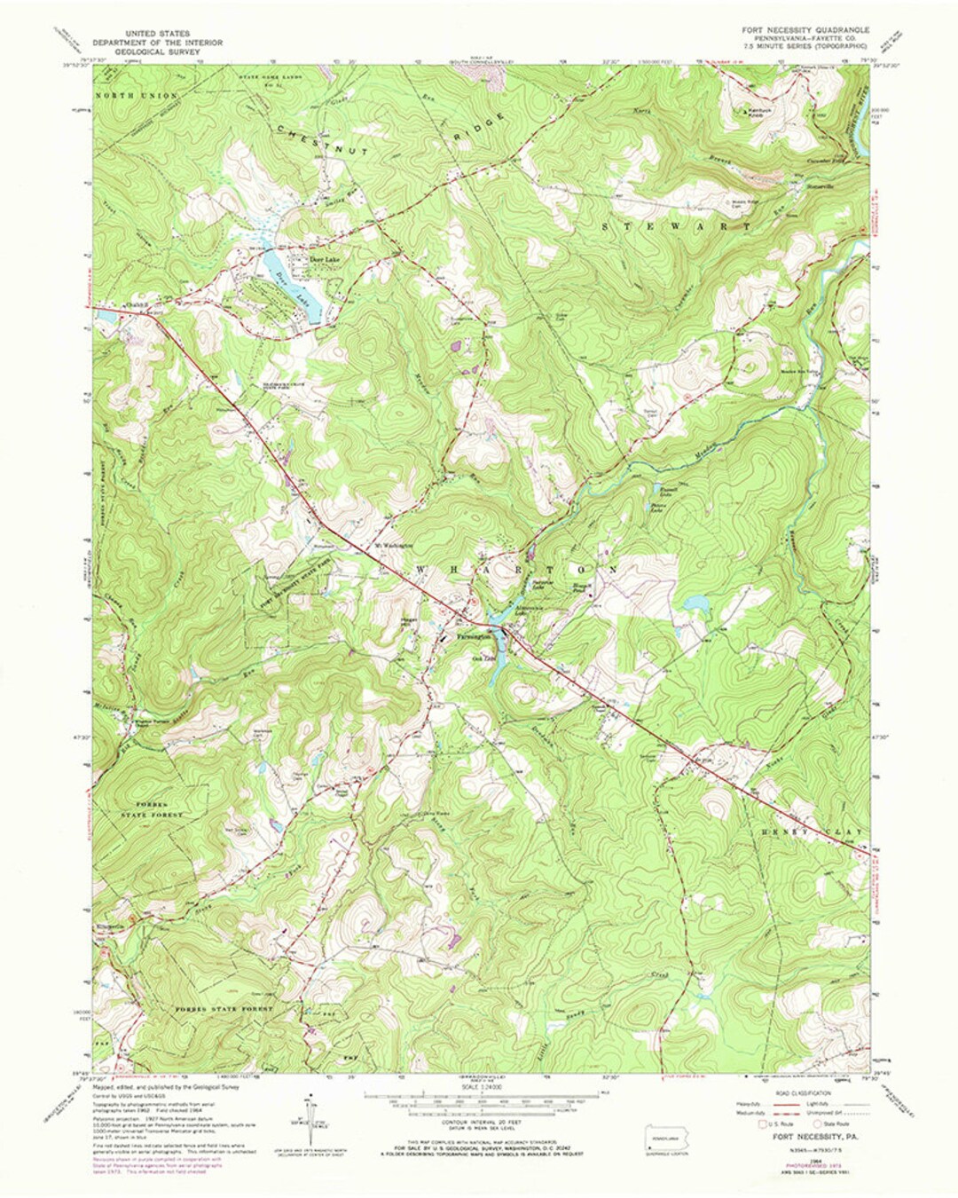 1964 Map of Deer Lake Fayette County Pennsylvania Etsy