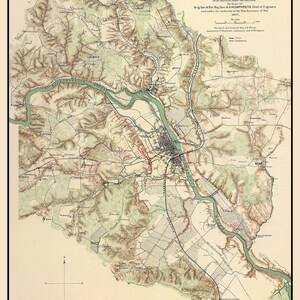 1867 Kaart van de burgeroorlog in Fredericksburg, Virginia