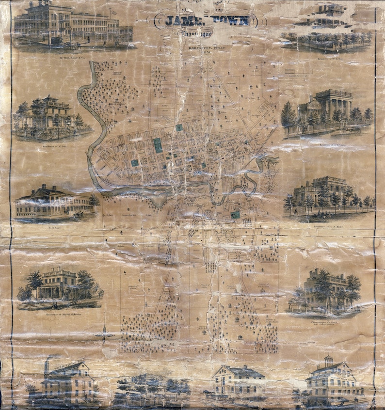 1856 Map of Jamestown Chautauqua County New York Etsy