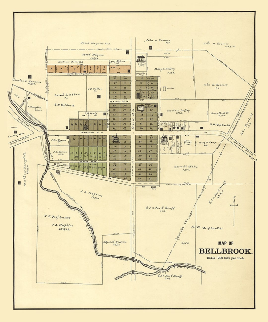 1896 Town Map of Bellbrook Greene County Ohio Etsy