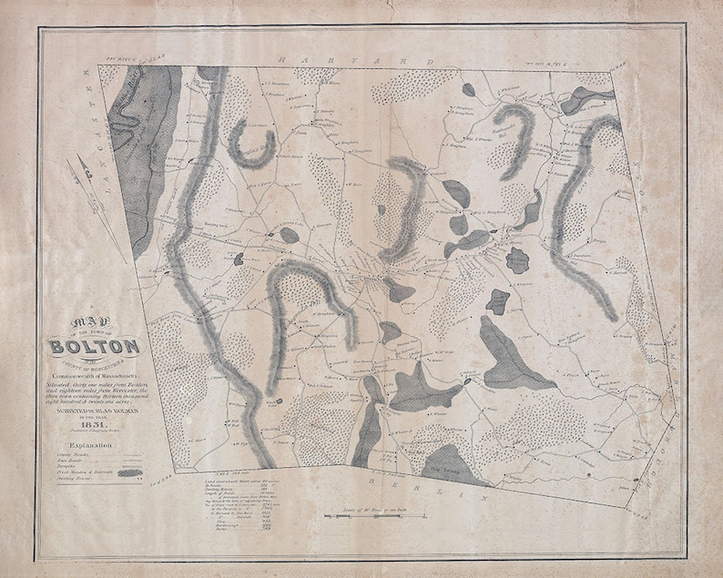 1831 Town Map of Bolton Worcester County Massachusetts Etsy