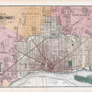 1893 Kaart van Detroit Wayne County, Michigan
