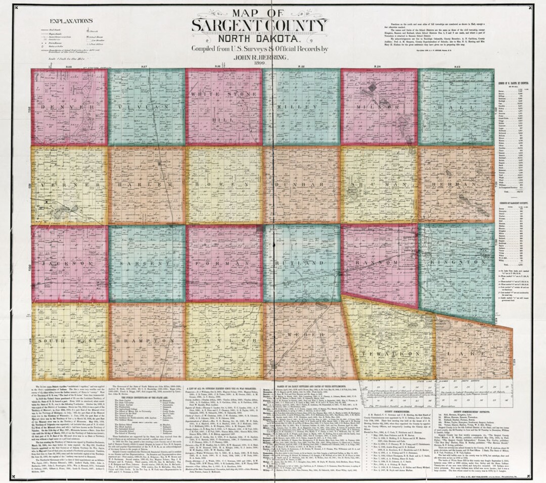 1899 Farm Line Map of Sargent County North Dakota Etsy