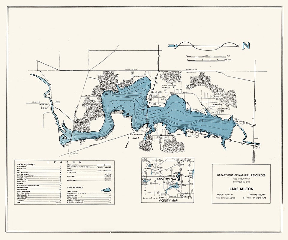 1960 Map of Lake Milton Mahoning County Ohio 