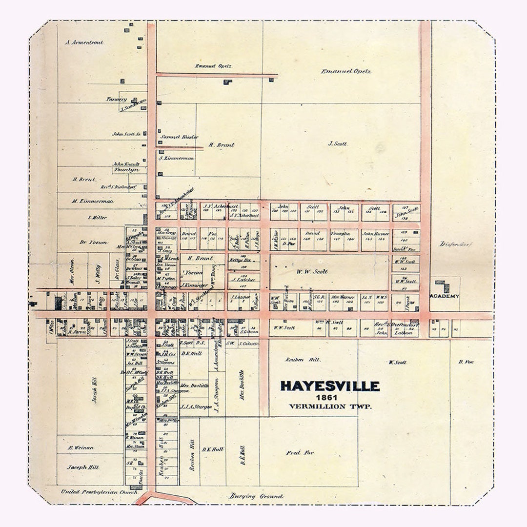 1861 Town Map of Hayesville Ashland County Ohio Etsy