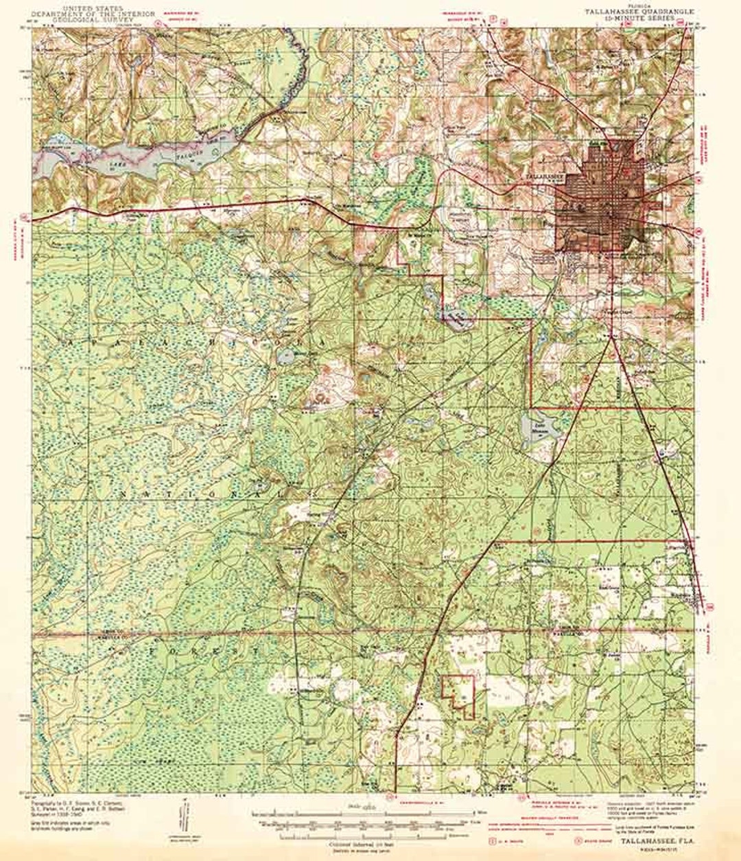 1942 Topo Map of Tallahassee Florida Quadrangle Etsy