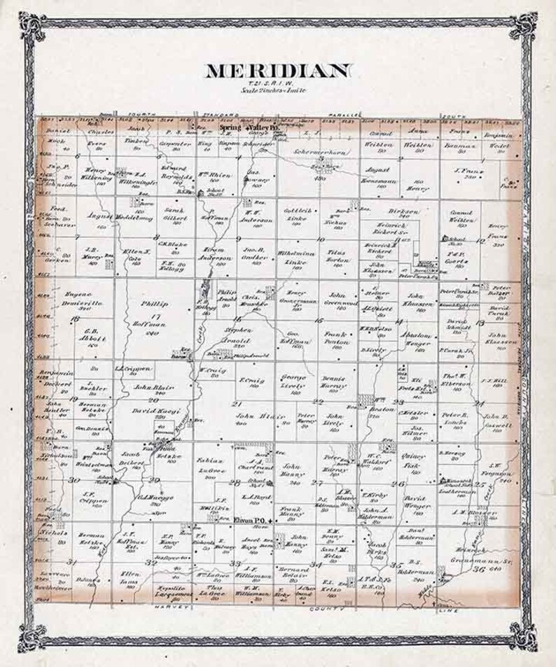 1884 Map of Meridian Township Mcpherson County Kansas - Etsy