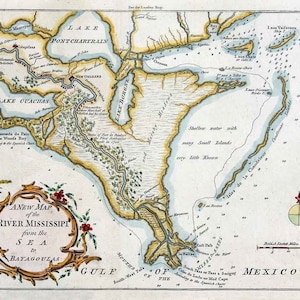 1761-Karte des Mississippi Lake Ouachas Lake Borgne