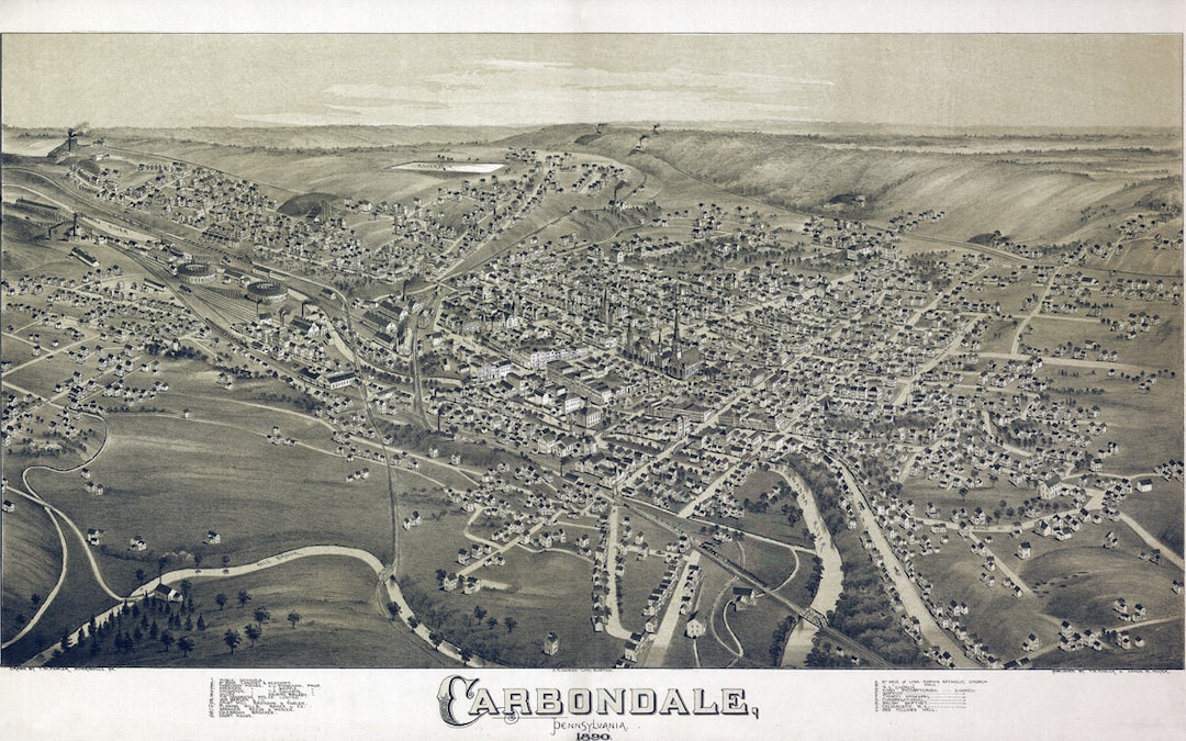 1890 Panoramic Map Of Carbondale Etsy Il M5w4 