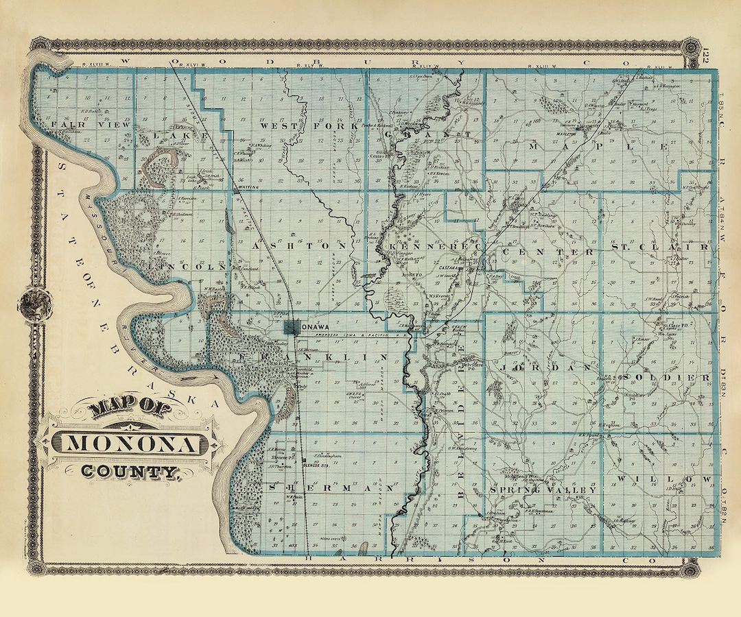1875 Map of Monona County Iowa Etsy