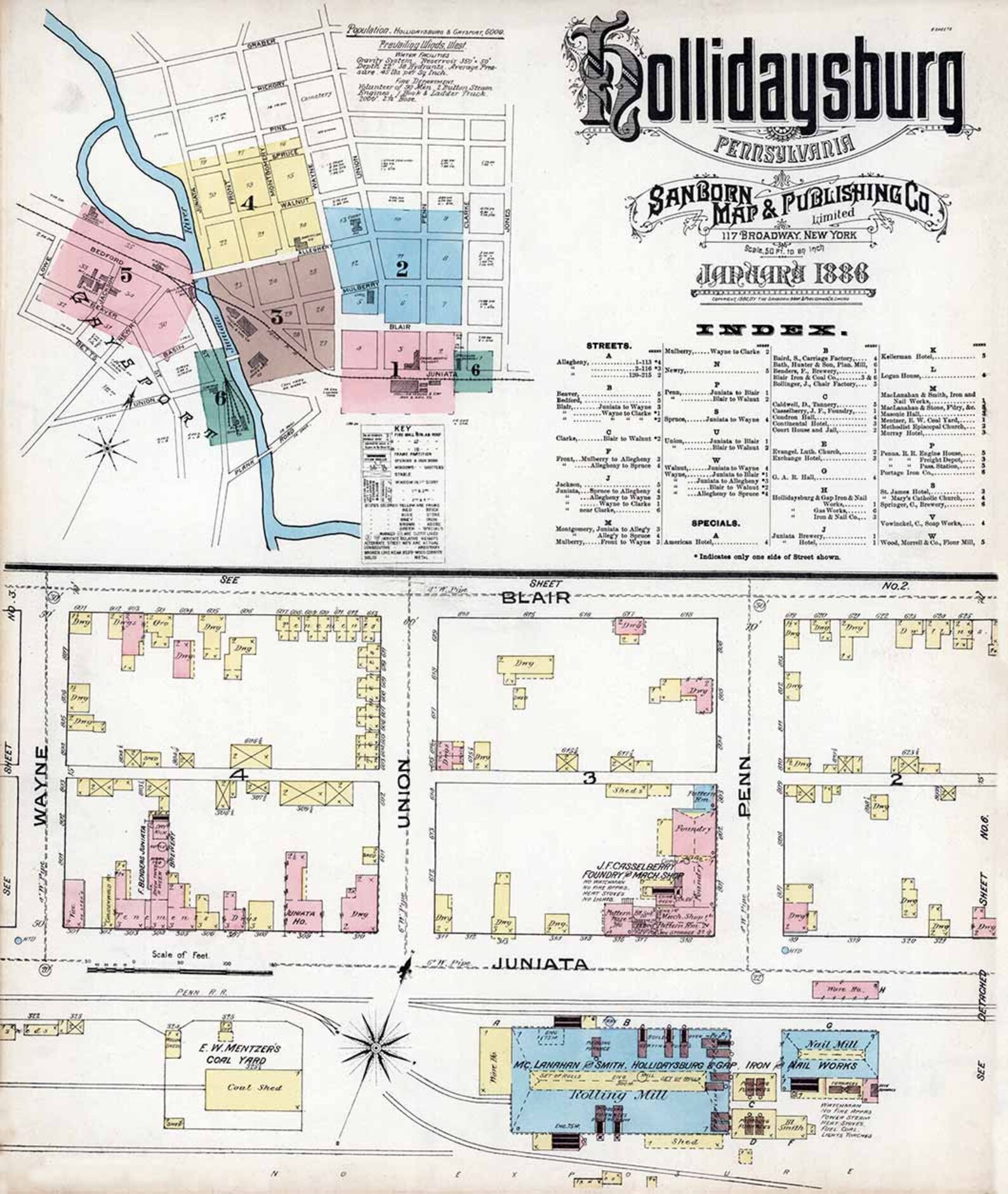 1886 Town Map of Hollidaysburg Blair County Pennsylvania Etsy